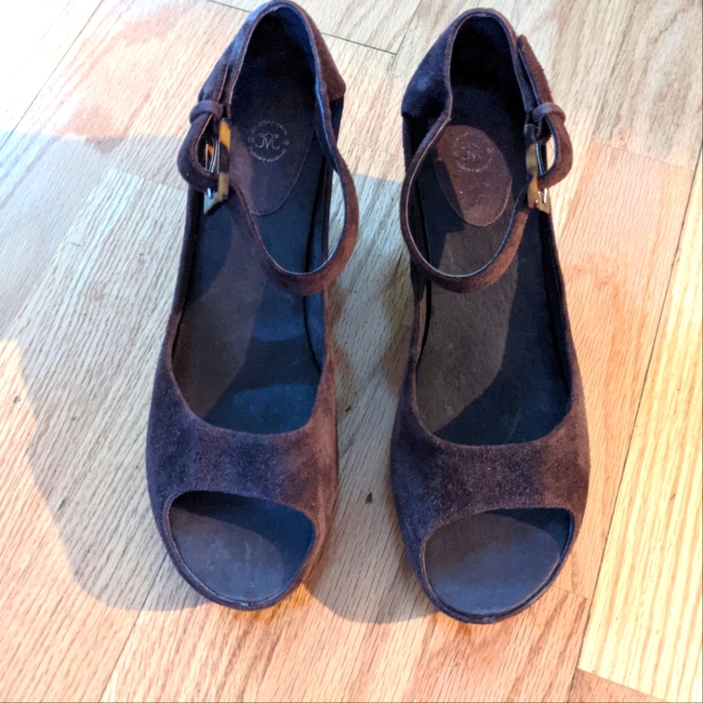 Johnston & Murphy Tricia Espresso suede wedges